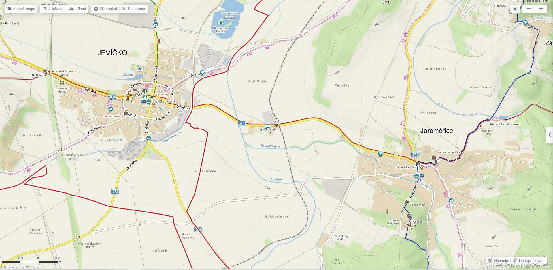 Jaroměřice a Jevíčko - mapa našeho výletu