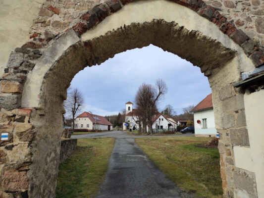 Na tomto místě se nacházel bývalý cisterciácký klášter Pomuk (Nepomuk). Založený byl mezi lety 1144 - 45 neznámým fundátorem. Posléze byl při husitských válkách 25. dubna 1420 vypálen kališníky. Po skončení válek dochází k jeho částečné obnově, zcela zaniká v druhé pol. 16. stol. V dobách své největší slávy mu náležela města Blovice, Nepomuk a Plánice, asi 80 vesnic a 10 dvorů. Jednalo se o jednu z největších klášterních držeb v Českém království. Ve vesnici jsou dodnes patrné zbytky klášterních staveb.