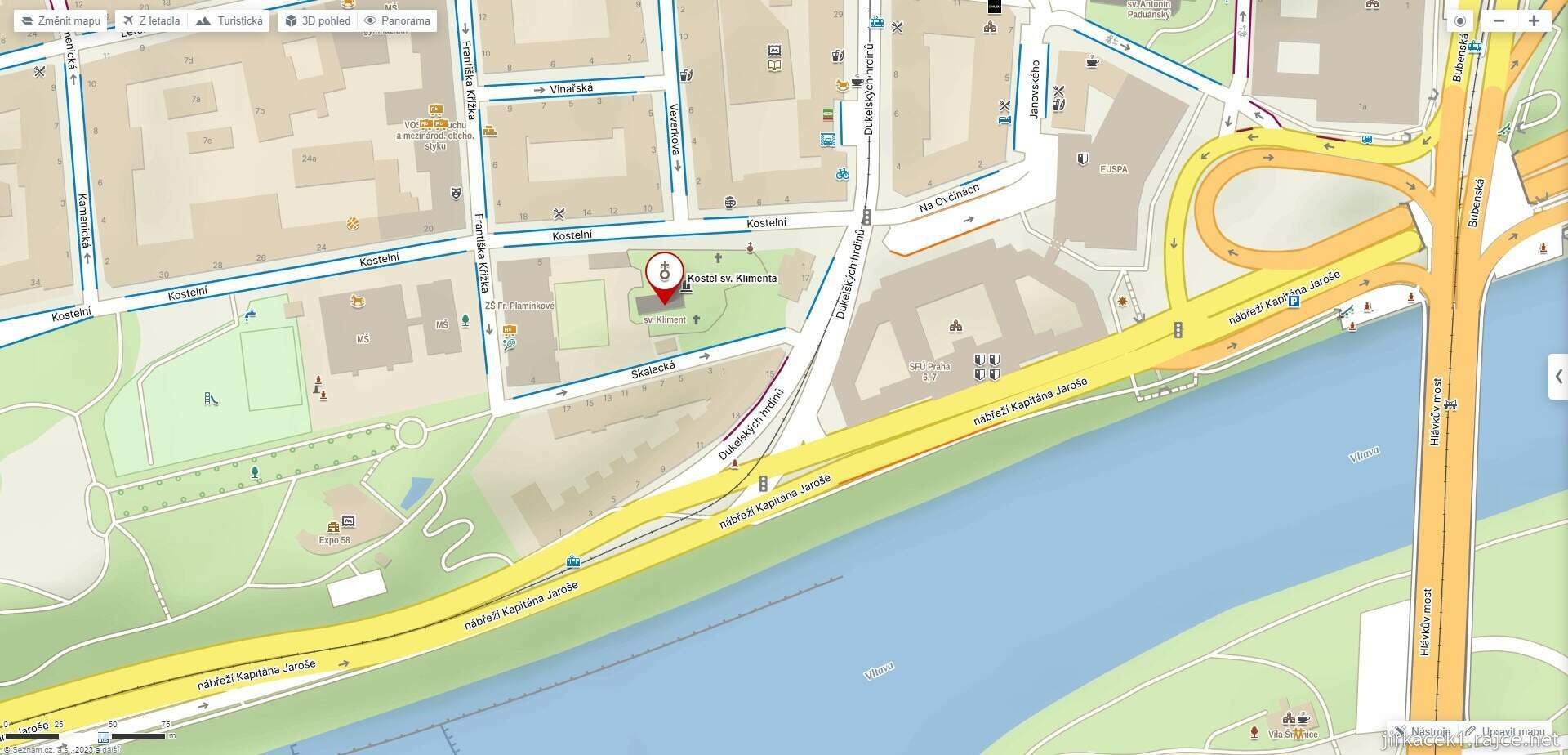 Praha - kostel svatého Klimenta v Holešovicích na mapy.cz